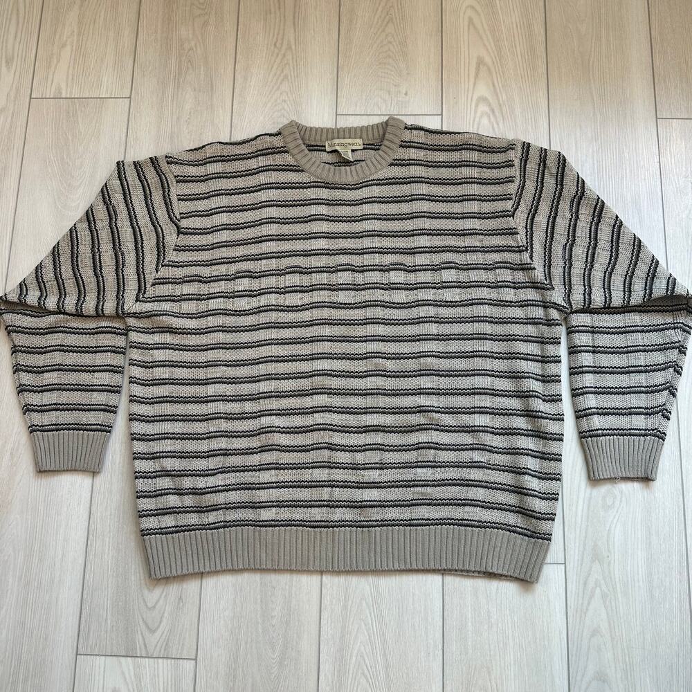 Vintage brown black neutrals earthy striped knit sweater men's XXL